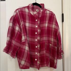 ivy jane Pink Plaid Ruffle Button-Front Shirt